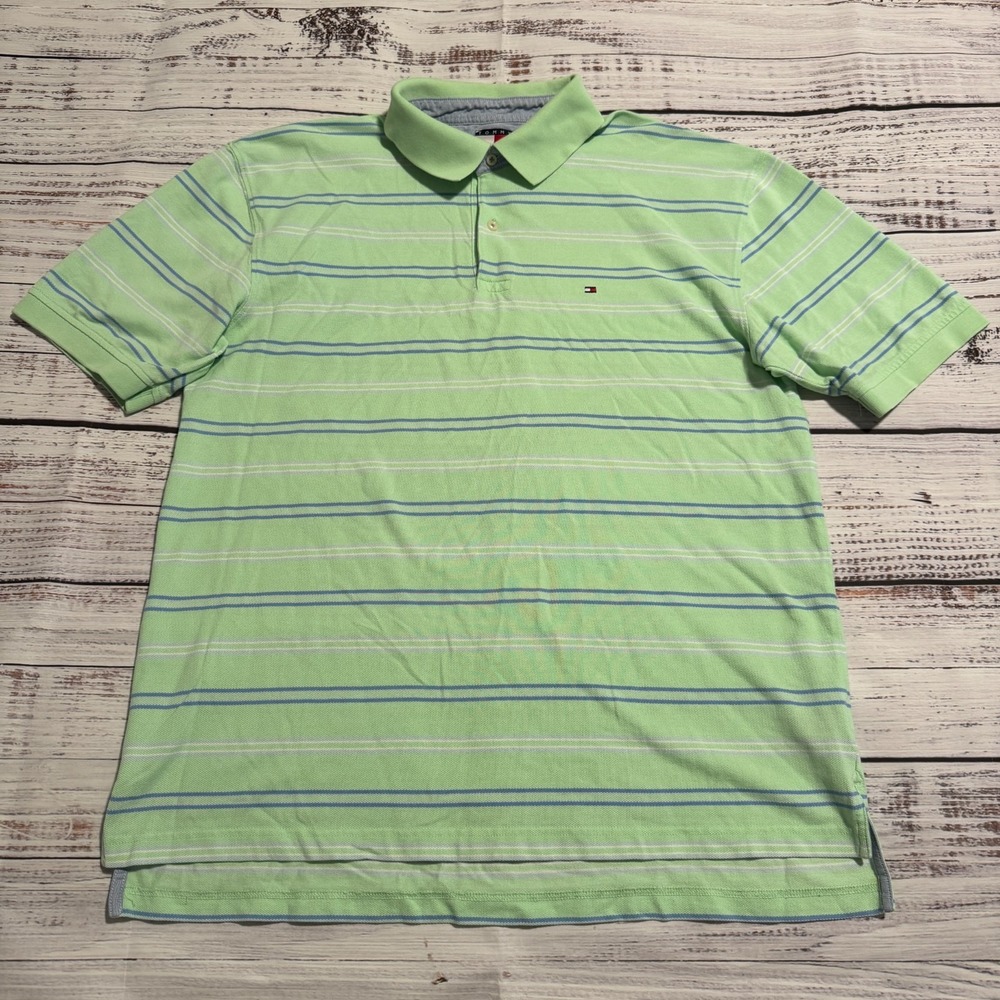 Tommy Hilfiger Polo Shirt Mint Green Striped Short Sleeve Golf Men's Size XL